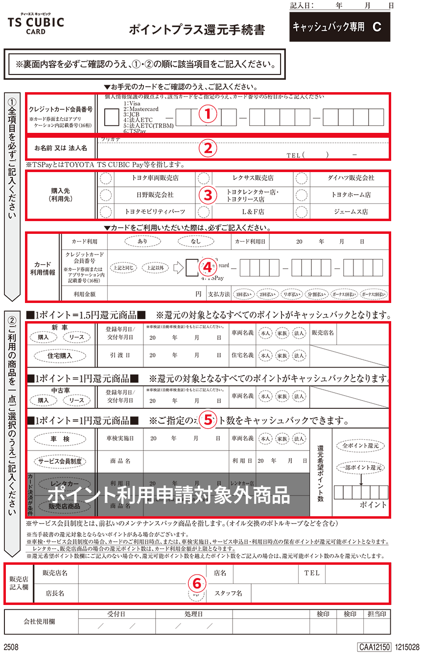 ポイントプラス還元手続書イメージ