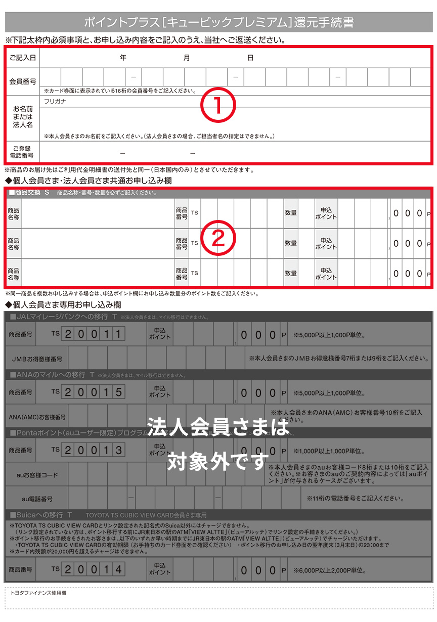 キュービックプレミアム還元手続書イメージ