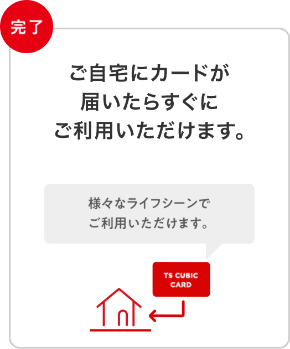 完了 ご自宅にカードが届いたらすぐにご利用いただけます。