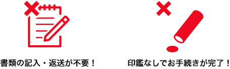 書類の記入・返送が不要! 印鑑なしでお手続きが完了!