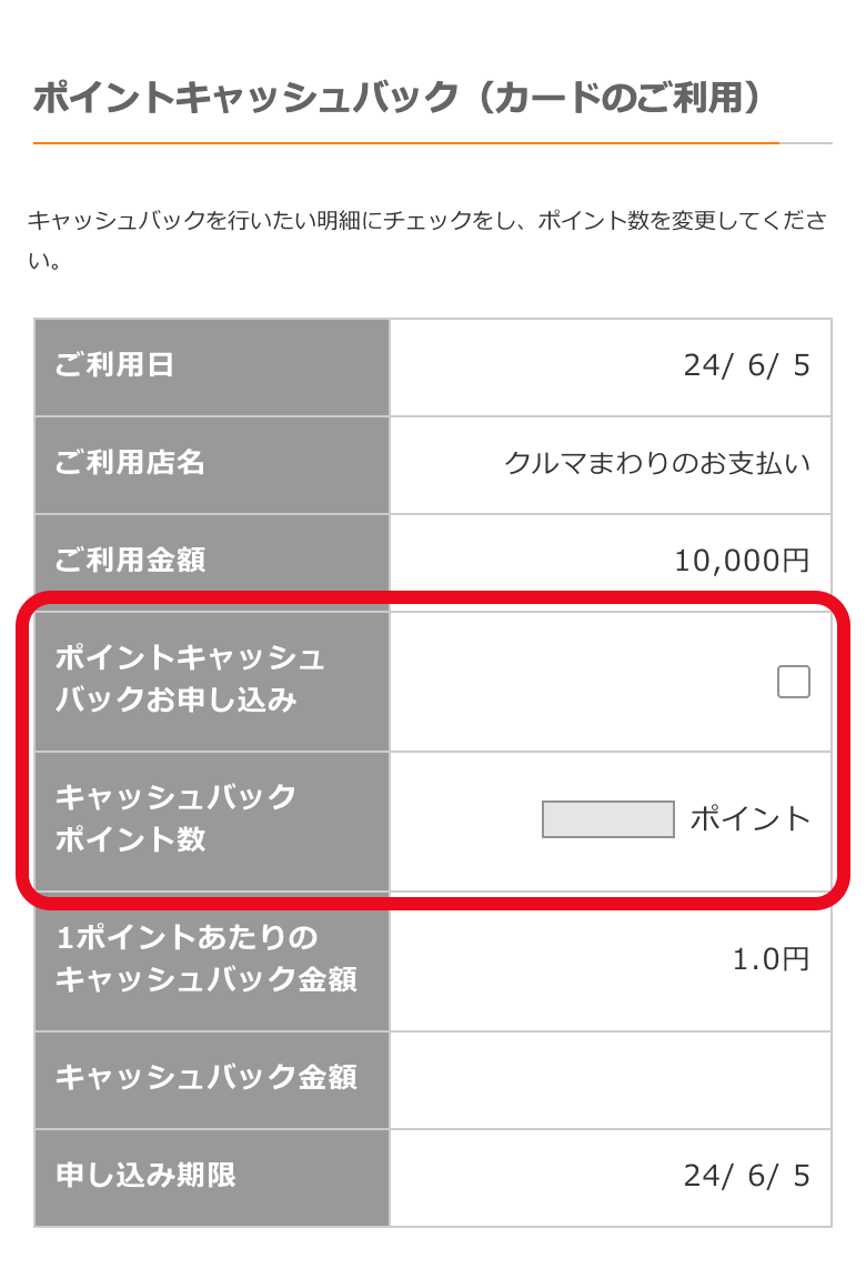 ポイントキャッシュバック(カードのご利用)