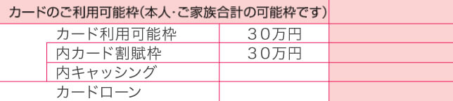 カード台紙イメージ(ご利用可能枠(限度額)情報)