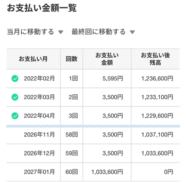 お支払い金額一覧画面
